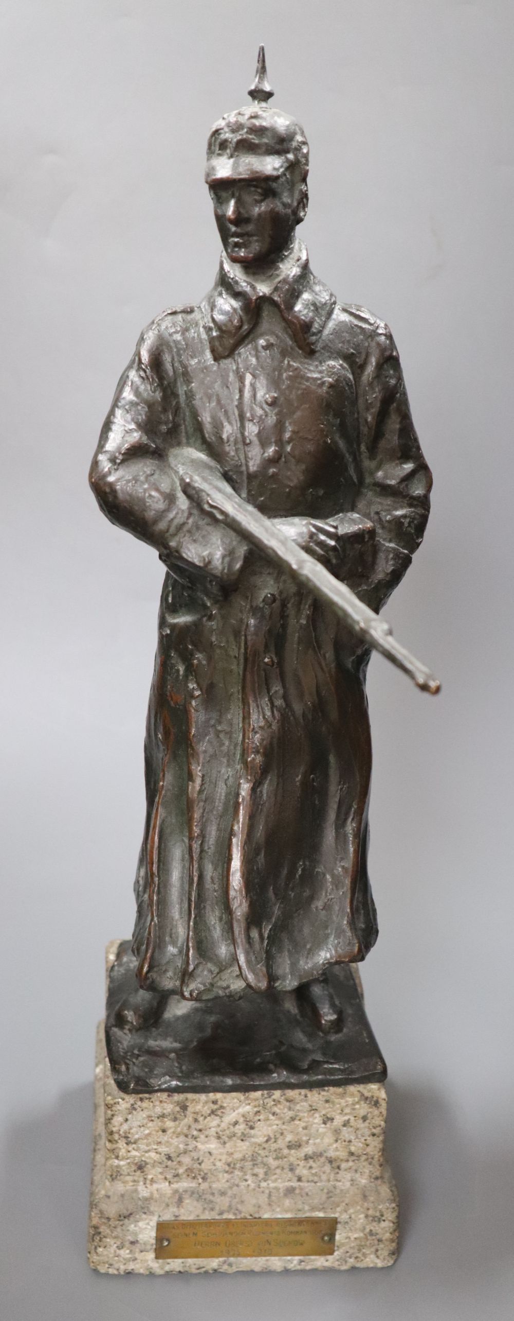 A bronze of Herrn Oberst von Suckow, signed, with related papers, height 51cm overall